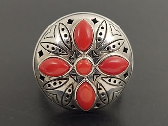 DESIGNER JEAN LIN SOUTHWESTERN STERLING SILVER CORAL RING