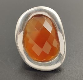 BEAUTIFUL STERLING SILVER FACETED CARNELIAN RING