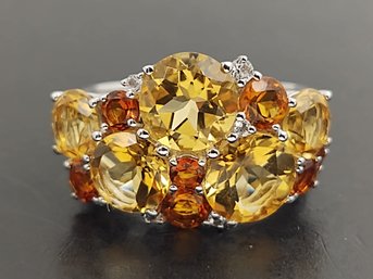 STUNNING STERLING SILVER CITRINE & WHITE TOPAZ RING