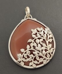 BEAUTIFUL STERLING SILVER LEAVES OVERLAY CARNELIAN ENHANCER PENDANT