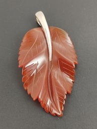 DESIGNER WHITNEY KELLY STERLING SILVER CARVED CARNELIAN LEAF ENHANCER PENDANT