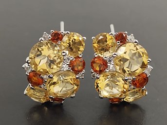 STUNNING STERLING SILVER CITRINE & WHITE TOPAZ EARRINGS