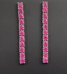 BEAUTIFUL STERLING SILVER RUBY DANGLE EARRINGS