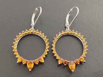 BEAUTIFUL STERLING SILVER CITRINE DANGLE EARRINGS