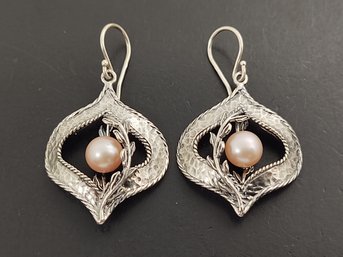 BEAUTIFUL ISRAEL DESIGNER PAZ STERLING SILVER PEARL EARRINGS