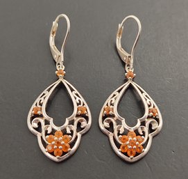 STUNNING STERLING SILVER FACETED ORANGE FIRE OPAL EARRINGS