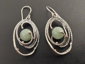 ISRAEL DESIGNER PAZ STERLING SILVER CALEDON GREEN JADE EARRINGS