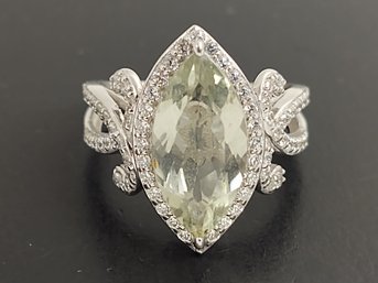 STUNNING DESIGNER ERICA COURTNEY STERLING SILVER GREEN AMETHYST & CZ RING