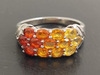 STUNNING STERLING SILVER MULTI COLOR FADING CITRINE ROWS RING