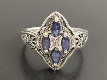 STUNNING VICTORIAN STYLE STERLING SILVER TANZANITE RING