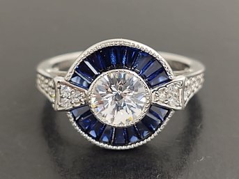 STUNNING DESIGNER TOVA VICTORIAN STYLE STERLING SILVER BLUE SAPPHIRE & CZ RING