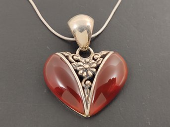 DESIGNER SALLY C. STERLING SILVER CARNELIAN HEART NECKLACE