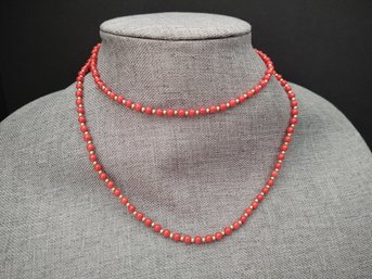 VINTAGE 14K GOLD 4mm CORAL BEADED NECKLACE 32'