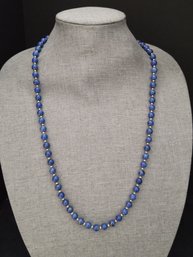 VINTAGE 14K GOLD 8mm LAPIS BEADED NECKLACE 30'