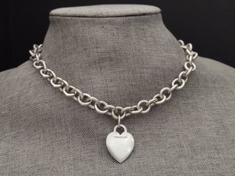 VINTAGE AUTHENTIC TIFFANY & CO STERLING SILVER ROLO LINK HEART TAG NECKLACE