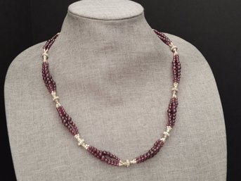 BEAUTIFUL STERLING SILVER GARNET BEADED NECKLACE