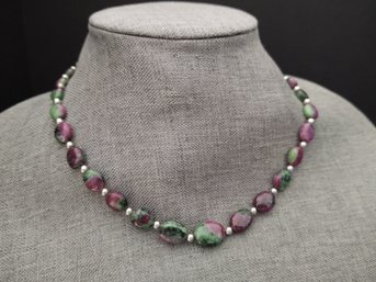 STUNNING STERLING SILVER RUBY ZOISITE NECKLACE