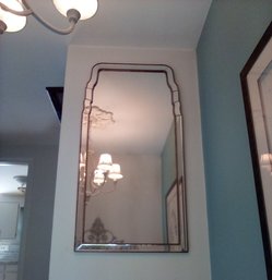 Large Beveled Mirror With Distressed Gold Colored Metal Frame - Excellent Entry Way Choice & More (entry/LR)