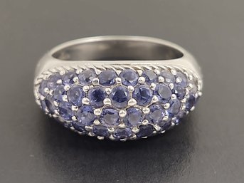 DESIGNER JUDITH RIPKA STERLING SILVER TANZANITE CLUSTER RING