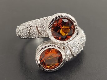 DESIGNER JUDITH RIPKA STERLING SILVER CITRINE BYPASS RING