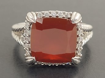 DESIGNER JUDITH RIPKA STERLING SILVER CARNELIAN & CZ RING