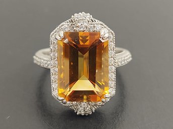 DESIGNER JUDITH RIPKA STERLING SILVER CITRINE & CZ RING