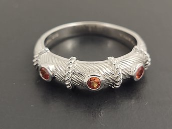 DESIGNER JUDITH RIPKA STERLING SILVER ORANGE SAPPHIRE RING