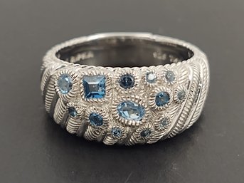 DESIGNER JUDITH RIPKA STERLING SILVER BLUE TOPAZ RING