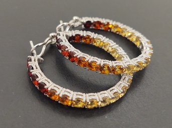 DESIGNER JUDITH RIPKA STERLING SILVER CITRINE 36mm HOOP EARRINGS