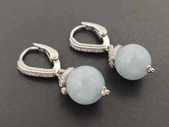 DESIGNER JUDITH RIPKA STERLING SILVER LIGHT BLUE AGATE EARRINGS