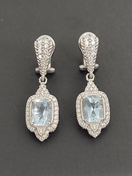 DESIGNER JUDITH RIPKA STERLING SILVER AQUAMARINE EARRINGS