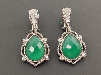 DESIGNER JUDITH RIPKA STERLING SILVER CHRYSOPRASE & CZ EARRINGS