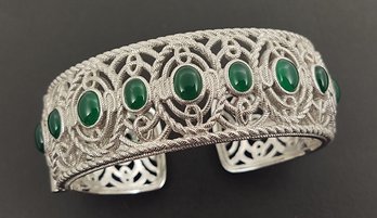 DESIGNER JUDITH RIPKA STERLING SILVER GREEN CHALCEDONY CUFF BRACELET