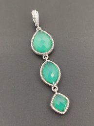 DESIGNER JUDITH RIPKA STERLING SILVER GREEN CHALCEDONY PENDANT