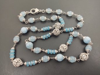 DESIGNER JUDITH RIPKA STERLING SILVER BLUE AGATE NECKLACE 36'