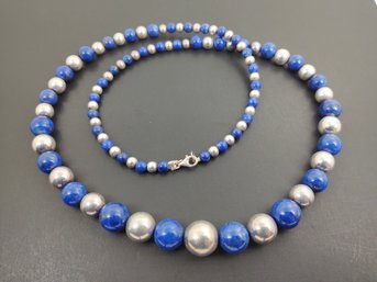 DESIGNER SALLY C. STERLING SILVER BLUE LAPIS GRADUATED BEADED NECKLACE 36'