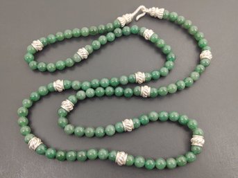 DESIGNER PRANDA STERLING SILVER JADE BEADS NECKLACE