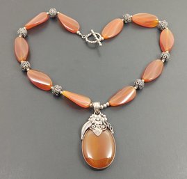 DESIGNER MERAN STERLING SILVER CARNELIAN AGATE NECKLACE