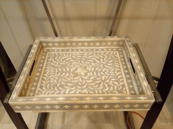 Handcrafted Inlay Handled Tray, Heavy, With Mounting Wire On Back To Hang, Or Use For Serving Den Clo