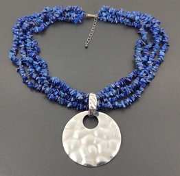 STUNNING STERLING SILVER MULTI STRAND LAPIS NECKLACE