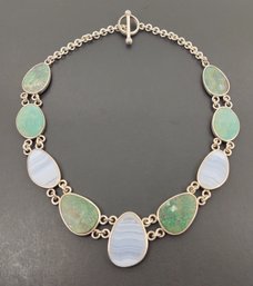 DESIGNER WHITNEY KELLY STERLING SILVER TURQUOISE & LACE AGATE NECKLACE