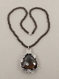 BEAUTIFUL STERLING SILVER SMOKY QUARTZ & WHITE TOPAZ NECKLACE