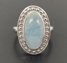 BEAUTIFUL STERLING SILVER AQUAMARINE CABOCHON RING