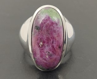 BEAUTIFUL STERLING SILVER RUBY ZOISITE CABOCHON RING