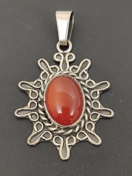 MEXICAN STERLING SILVER CARNELIAN CABOCHON PENDANT