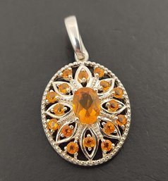 STUNNING STERLING SILVER FACETED ORANGE FIRE OPAL ENHANCER PENDANT