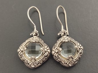 STUNNING STERLING SILVER LIGHT GREEN AMETHYST EARRINGS