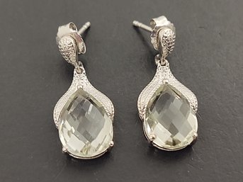 STUNNING STERLING SILVER GREEN AMETHYST EARRINGS