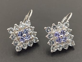 STUNNING STERLING SILVER TANZANITE & AQUAMARINE EARRINGS