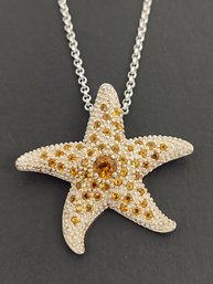 BEAUTIFUL STERLING SILVER CITRINE STARFISH NECKLACE